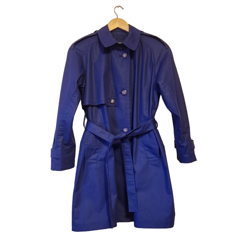 Vintage 80s London Fog Cobalt Blue Trench Coat Deadstock Like New NWOT 8P